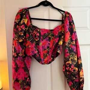Floral Women's Top - Black and Pink